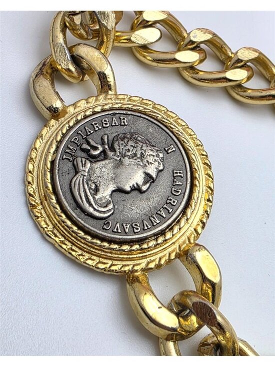 Vintage Omega Gold Tone Roman Coin Chain Belt Necklace Hadrian Medallion 37in main image 8